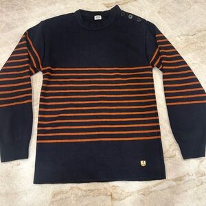 Armor-Lux Breton Sailor Sweater – Pure Wool Navy & Rust Stripe – Large Mens